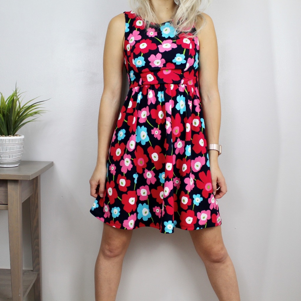 Monteau Floral Print Mini Dress W/Back Bows SZ XS - Picture 1 of 8